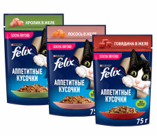 Корм «Felix», для кошек, кусочки в желе, 